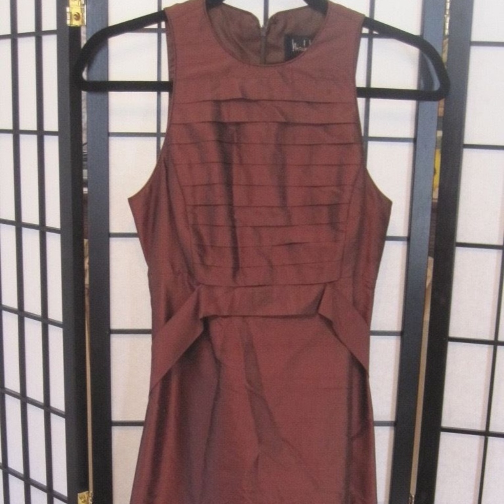 Nicole Miller Brown 54" L Sleeveless Silk Dress